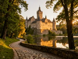 Wnętrze Kościoła Pokoju w Jaworze z ozdobnymi drewnianymi emporami, malowidłami biblijnymi i zabytkowymi ławkami w nawie.